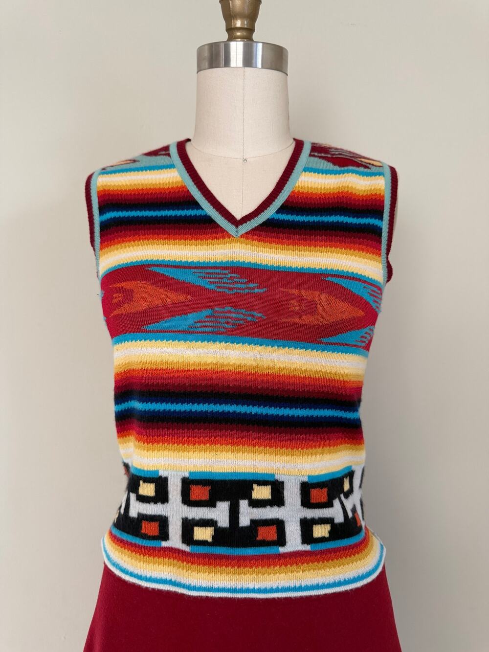 Christian Dior Boutique Y2K Tribal Print Knit Sweater Vest  Size FR38/US 6